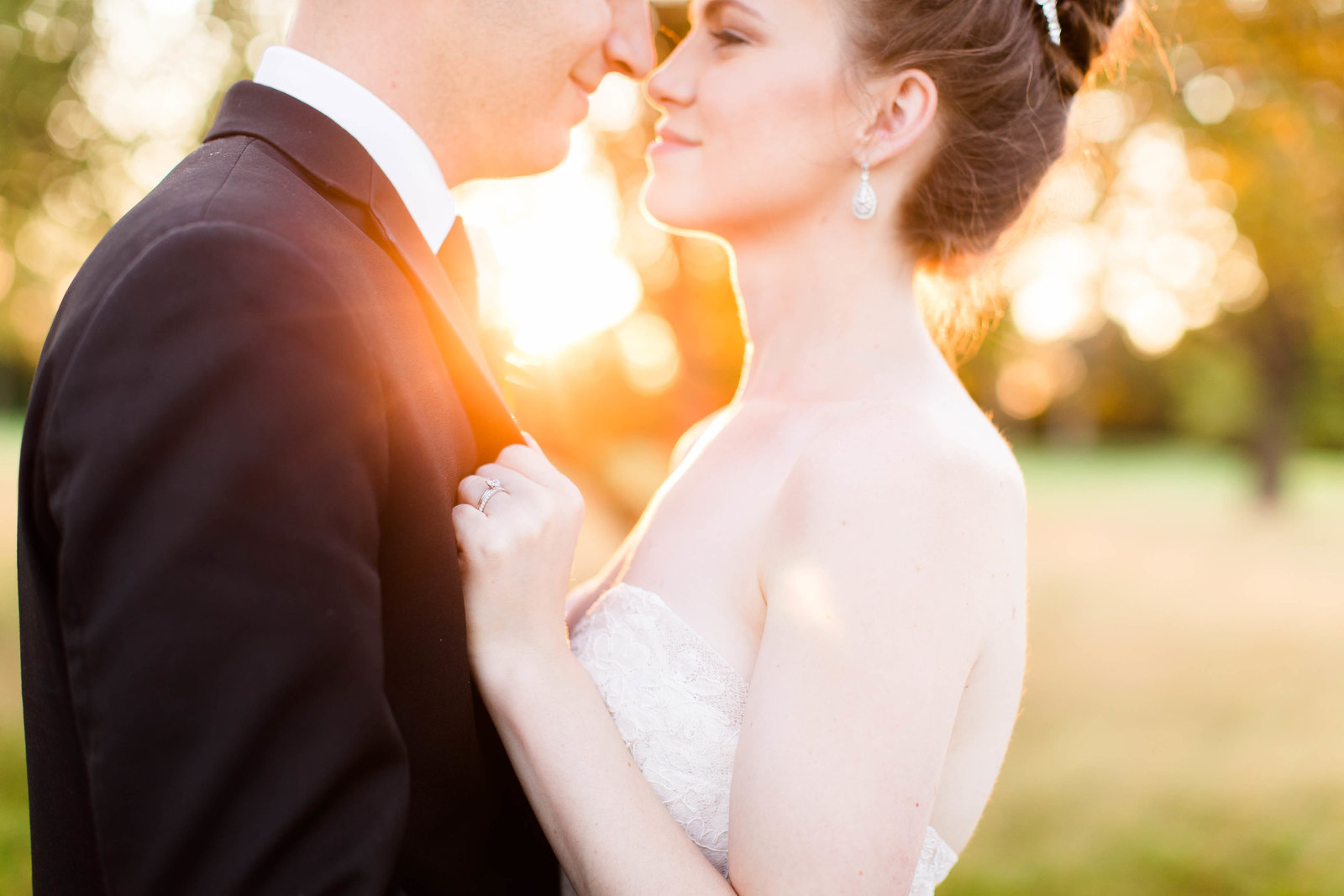 Bride and groom in warm light