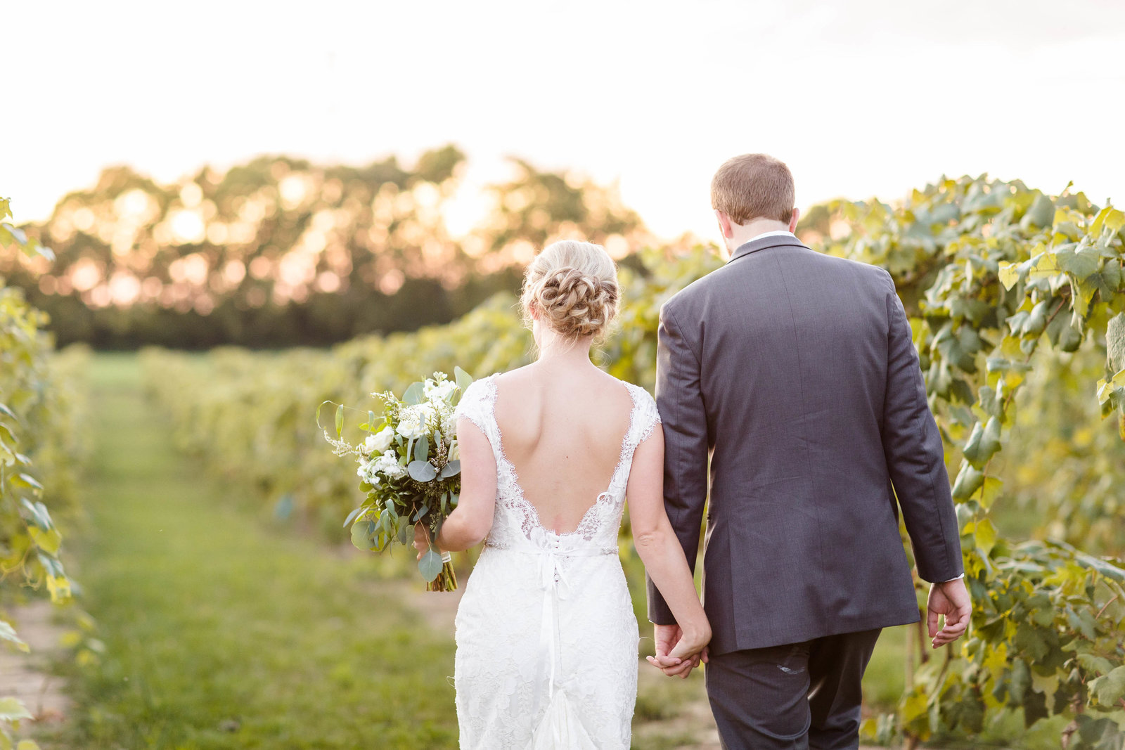Bride and groom walking together