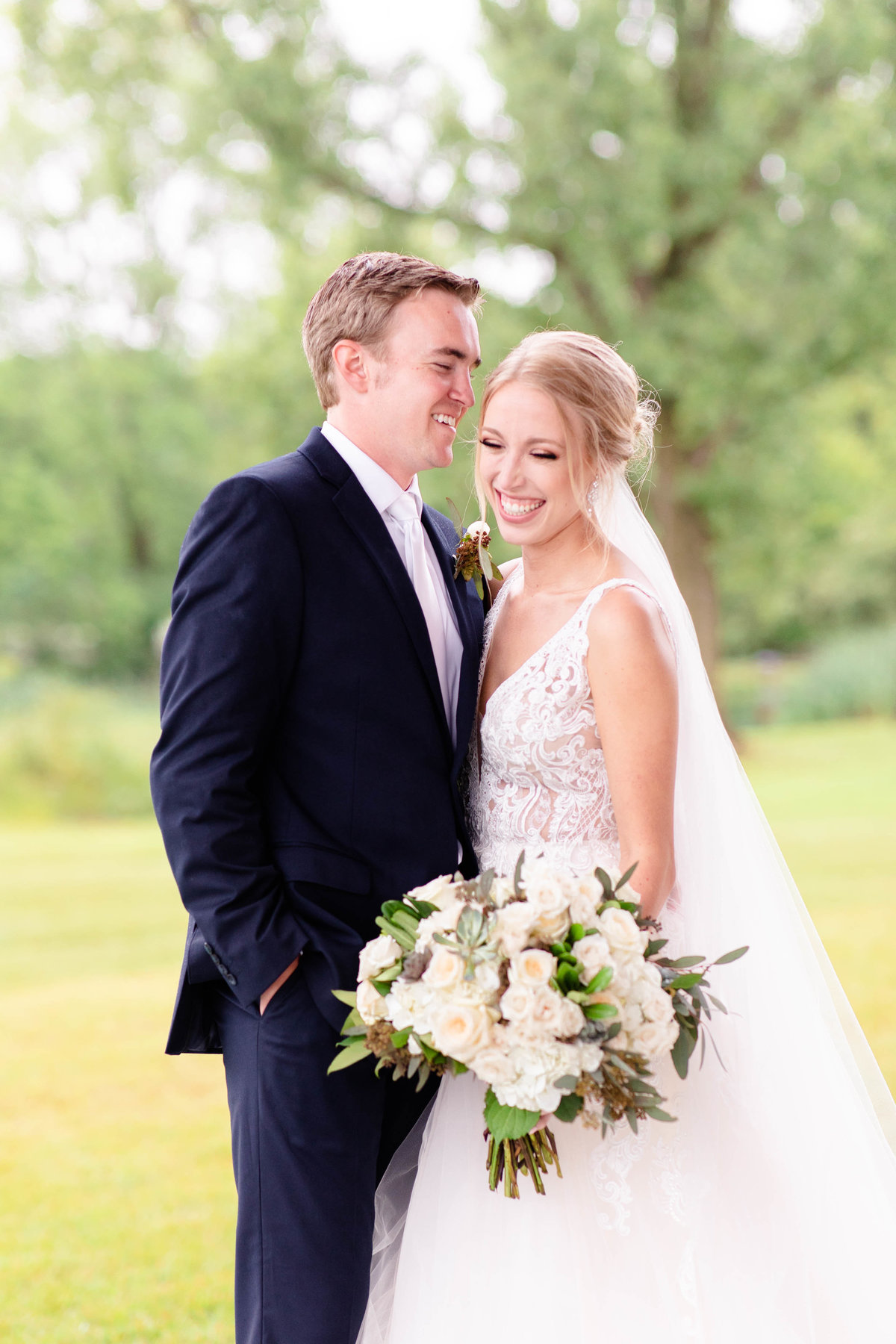 Bride and groom outside